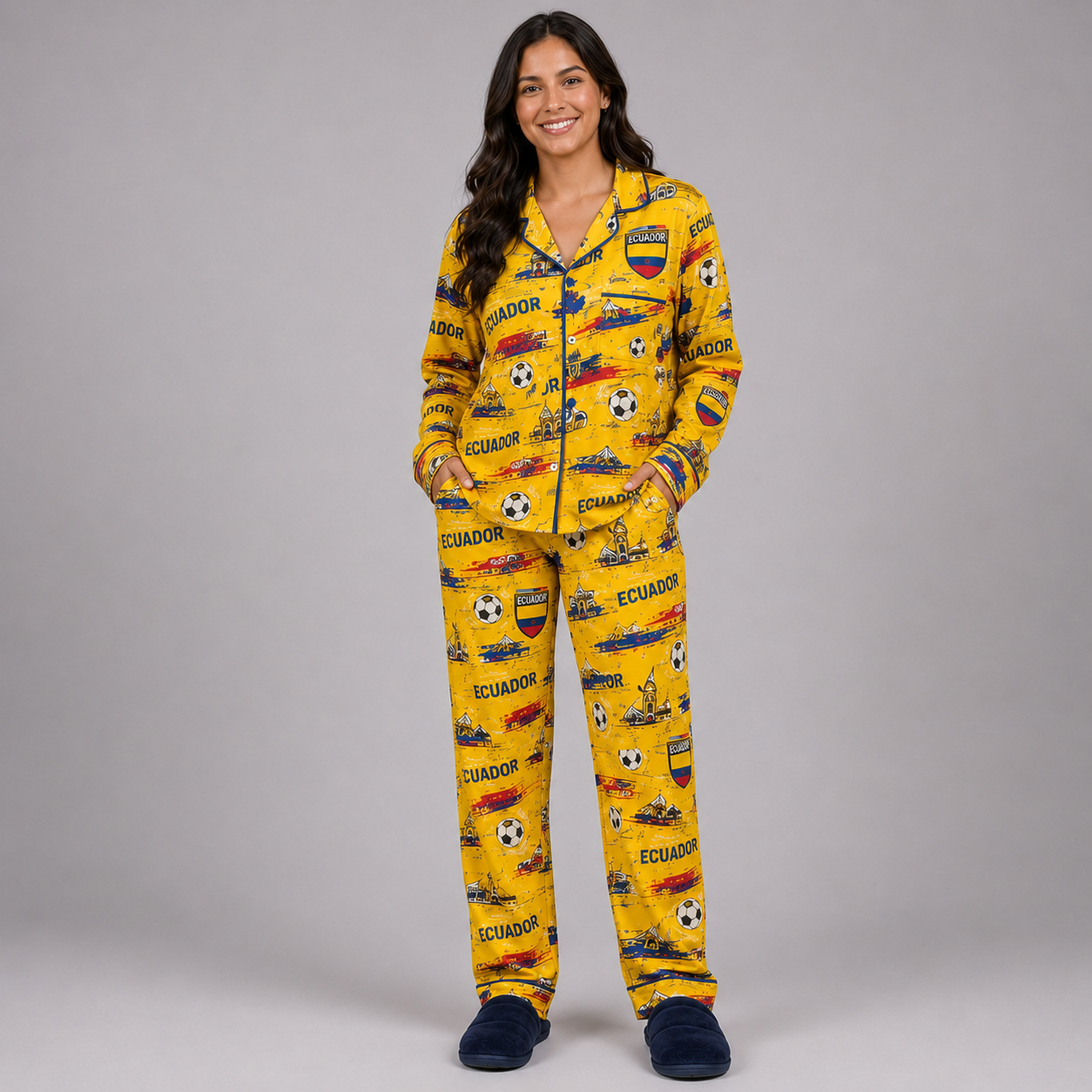 World Cup 2026 Ecuador Football Themed All Over Printed Matching Pajama Set