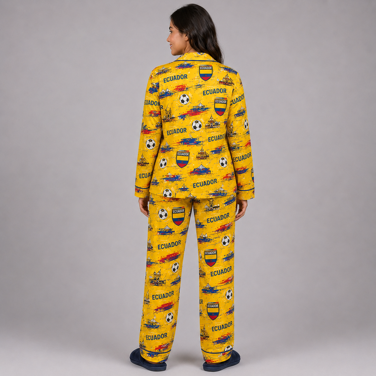 World Cup 2026 Ecuador Football Themed All Over Printed Matching Pajama Set
