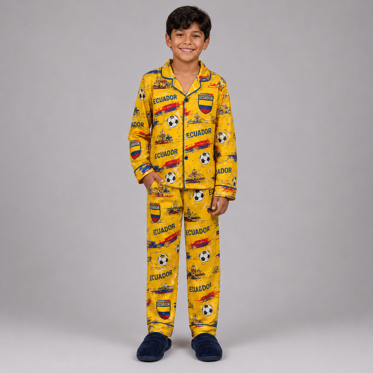 World Cup 2026 Ecuador Football Themed All Over Printed Matching Pajama Set