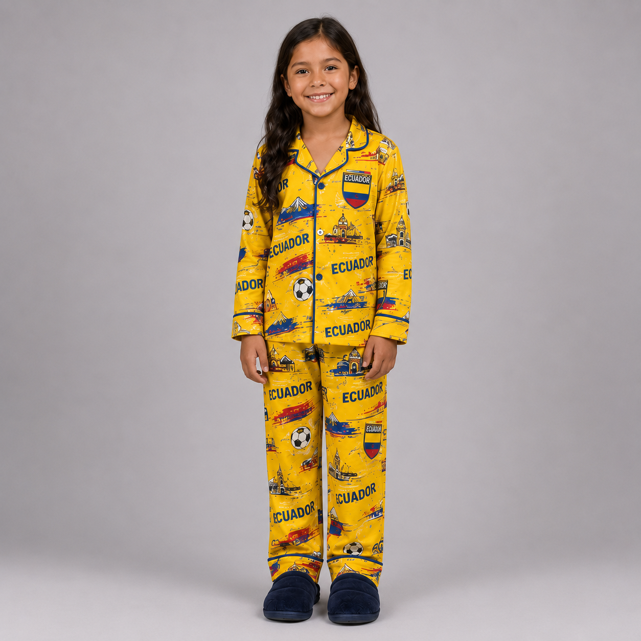 World Cup 2026 Ecuador Football Themed All Over Printed Matching Pajama Set