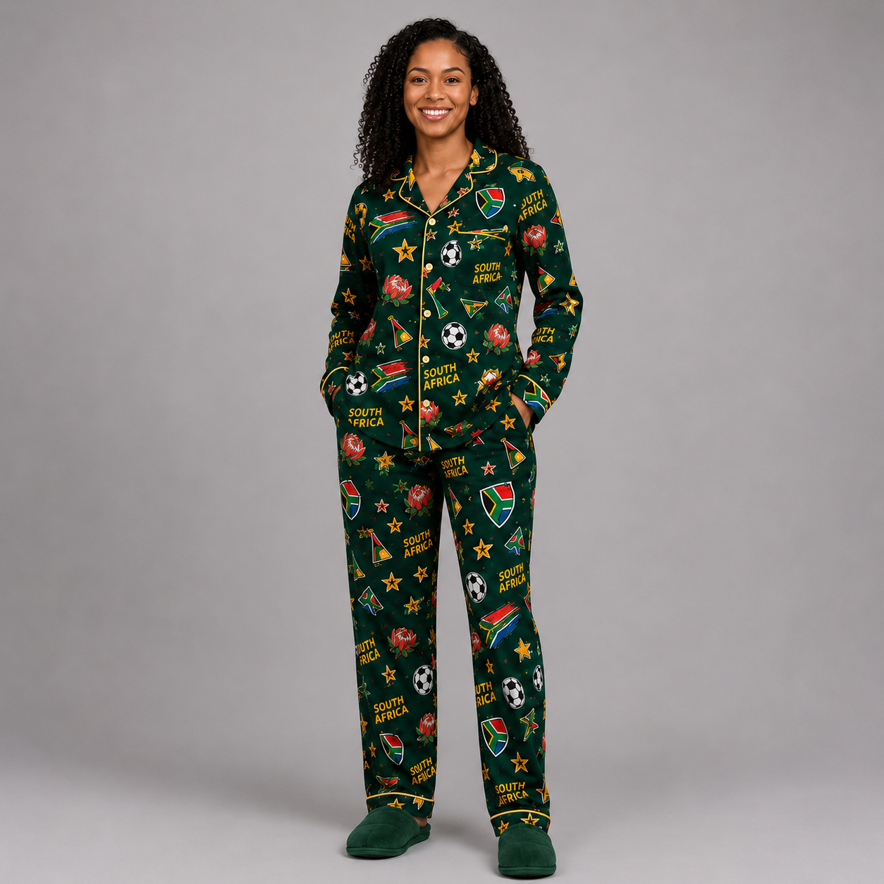 World Cup 2026 South Africa Football Themed All Over Printed Matching Pajama Set