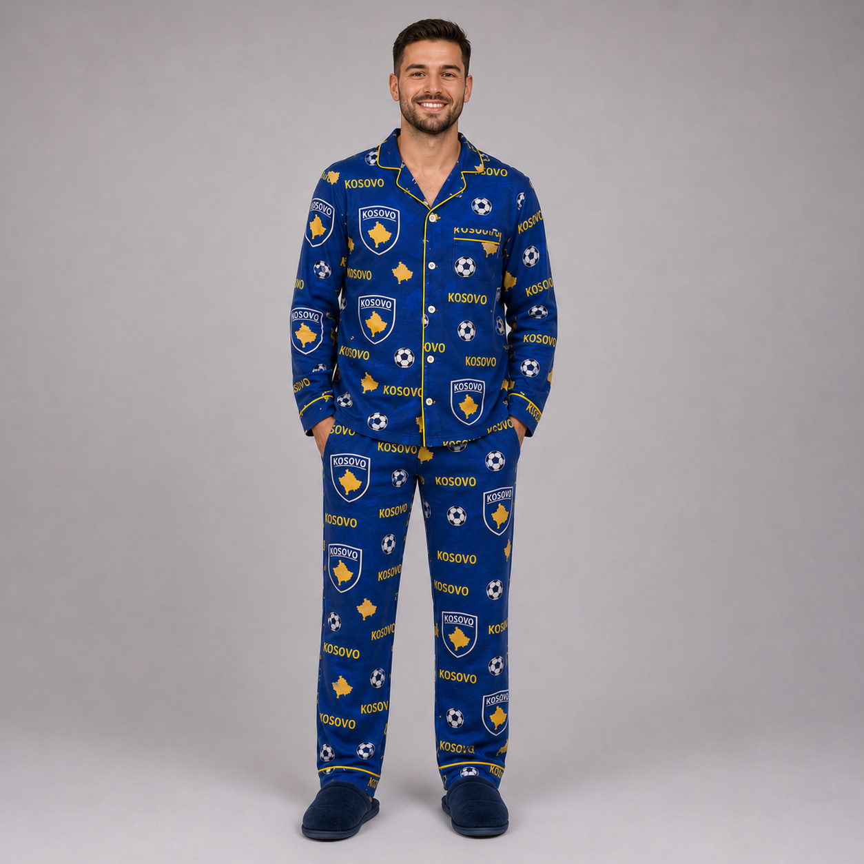 World Cup 2026 Kosovo Football Themed All Over Printed Matching Pajama Set