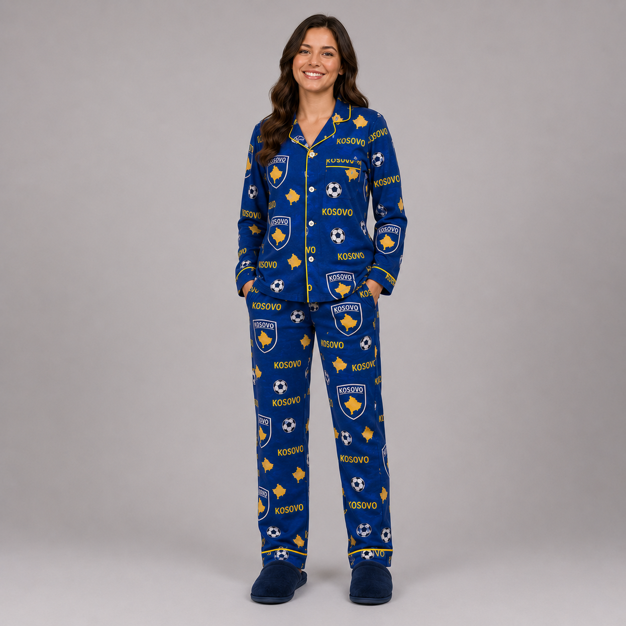 World Cup 2026 Kosovo Football Themed All Over Printed Matching Pajama Set