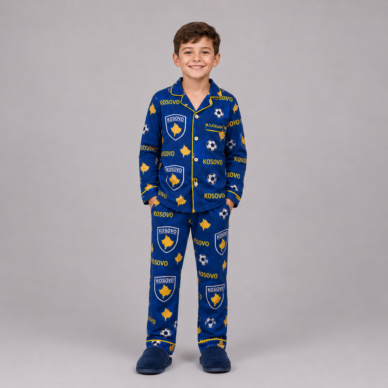 World Cup 2026 Kosovo Football Themed All Over Printed Matching Pajama Set