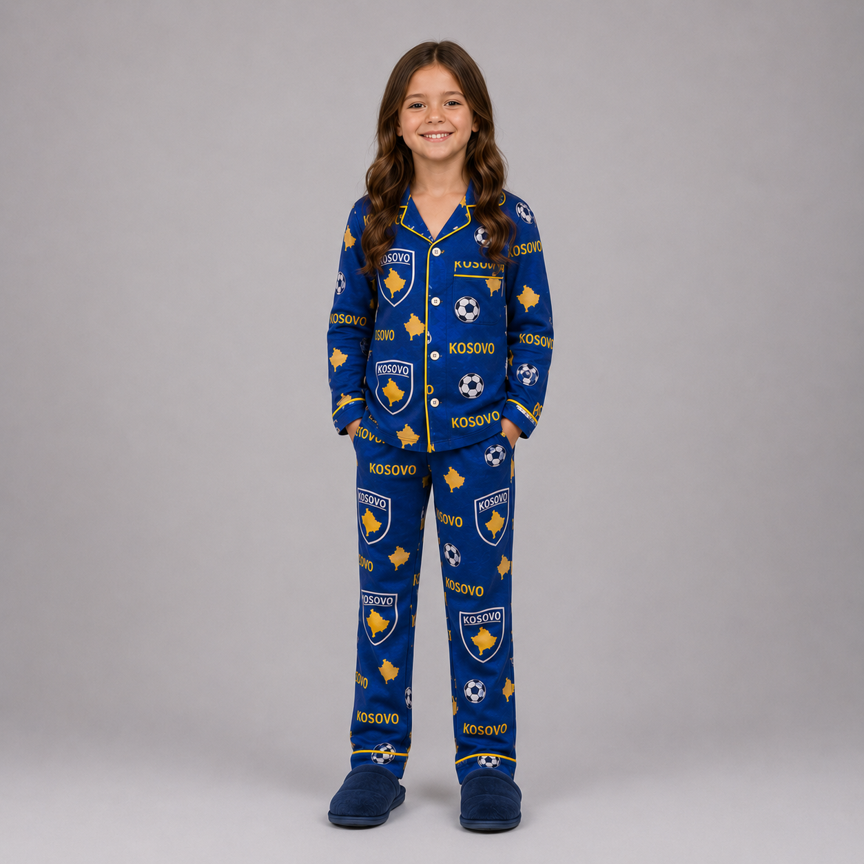 World Cup 2026 Kosovo Football Themed All Over Printed Matching Pajama Set