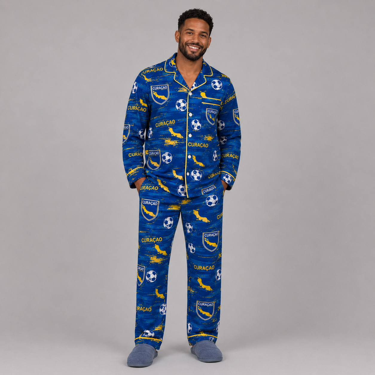 World Cup 2026 Curaçao Football Themed All Over Printed Matching Pajama Set