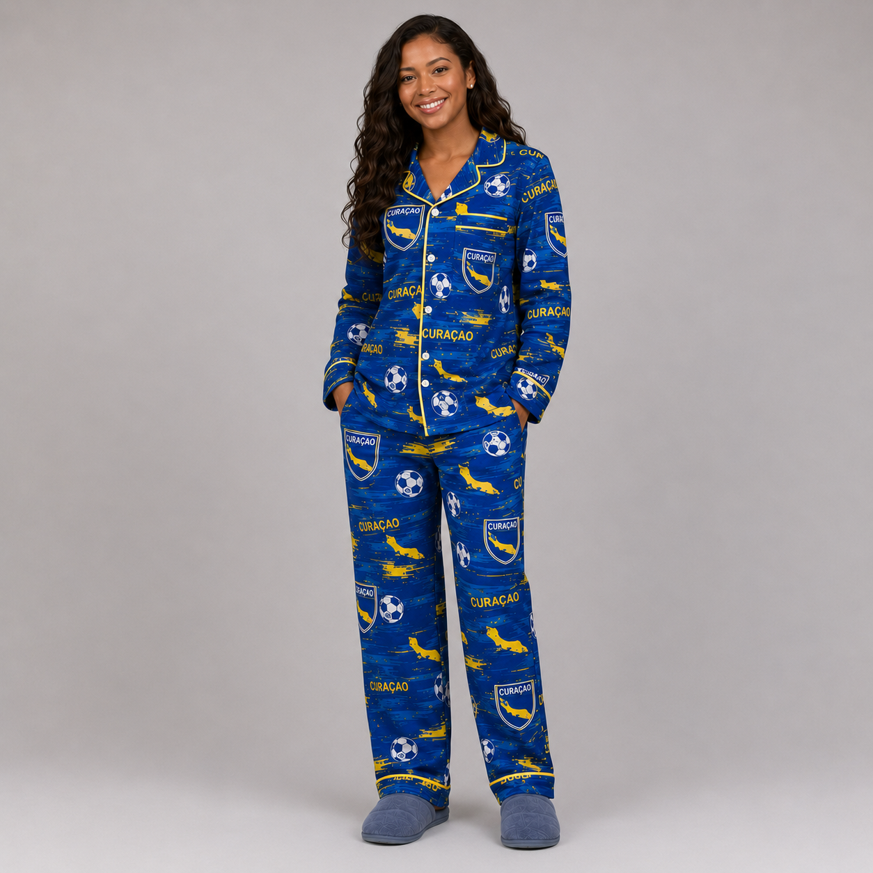 World Cup 2026 Curaçao Football Themed All Over Printed Matching Pajama Set