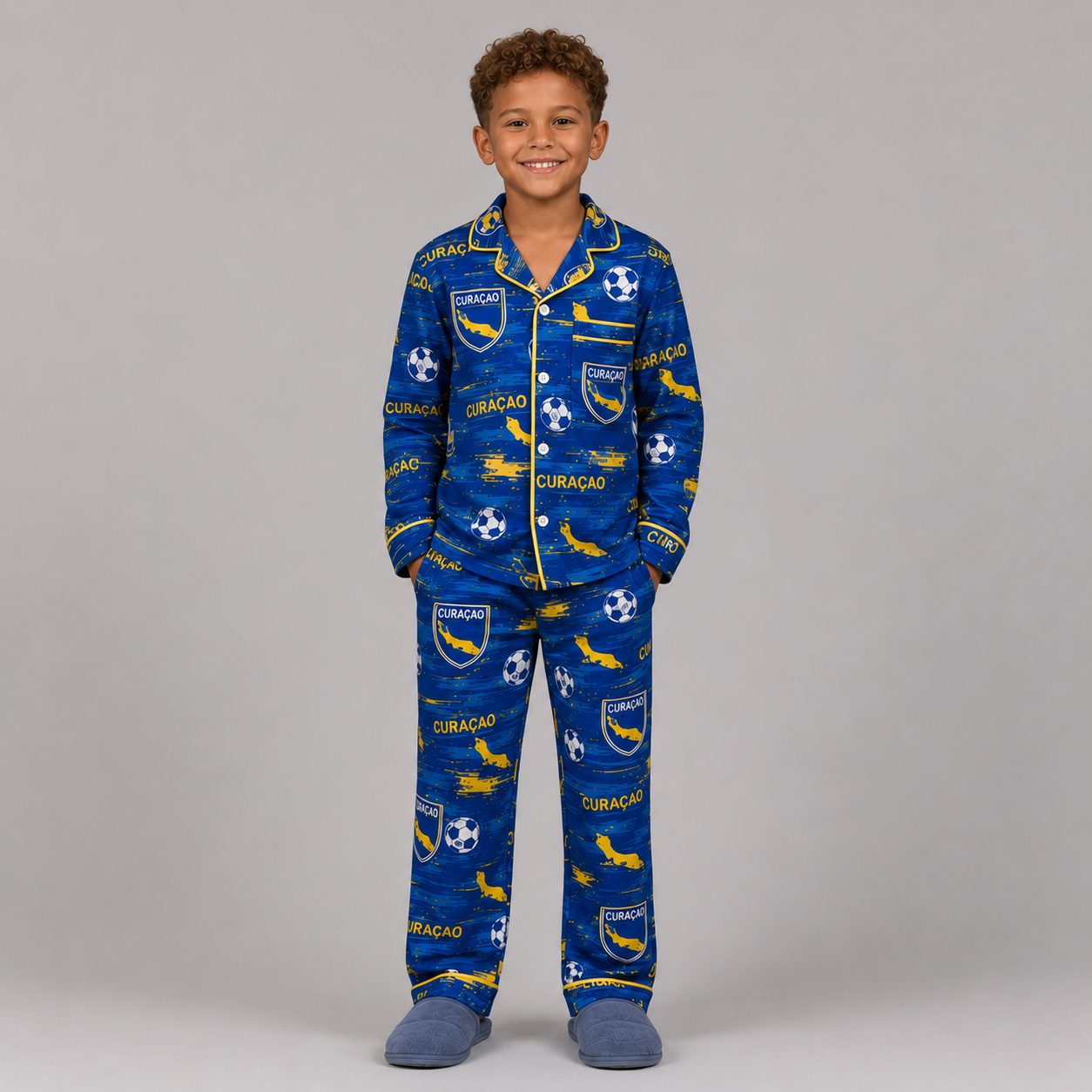 World Cup 2026 Curaçao Football Themed All Over Printed Matching Pajama Set
