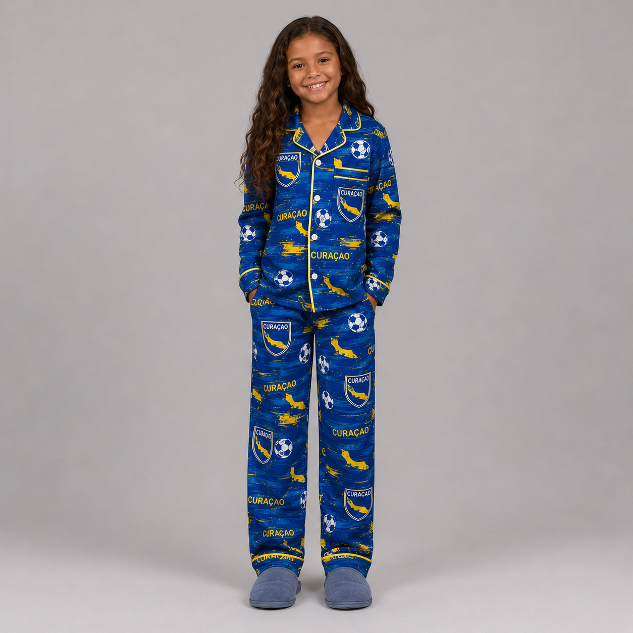 World Cup 2026 Curaçao Football Themed All Over Printed Matching Pajama Set
