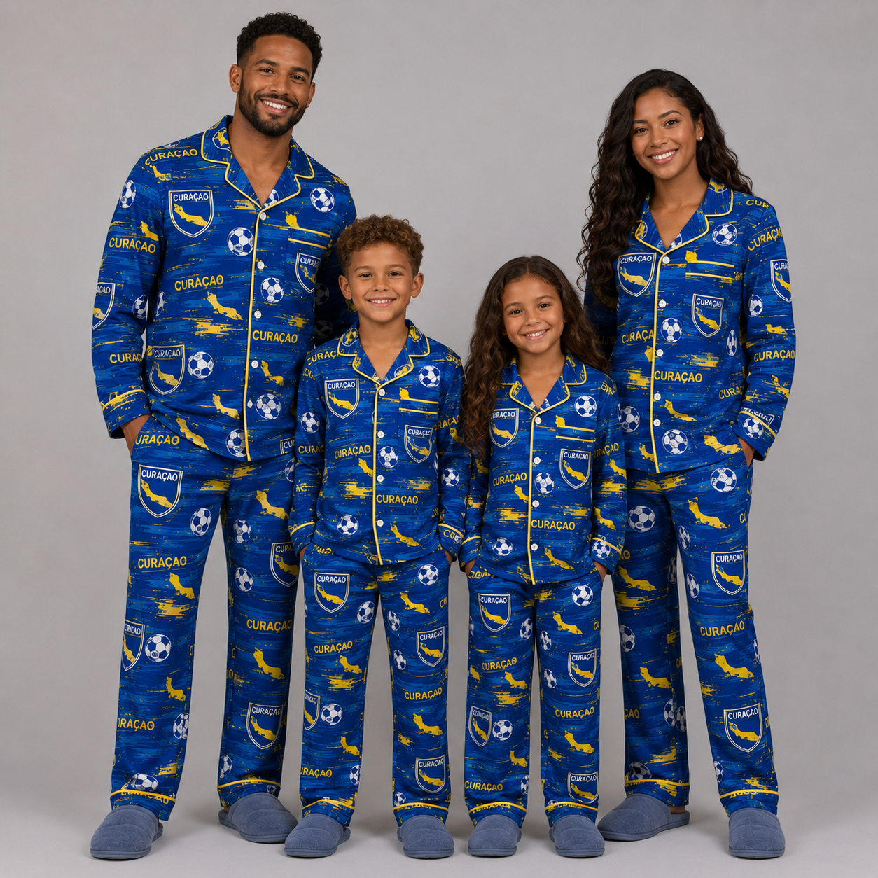 World Cup 2026 Curaçao Football Themed All Over Printed Matching Pajama Set