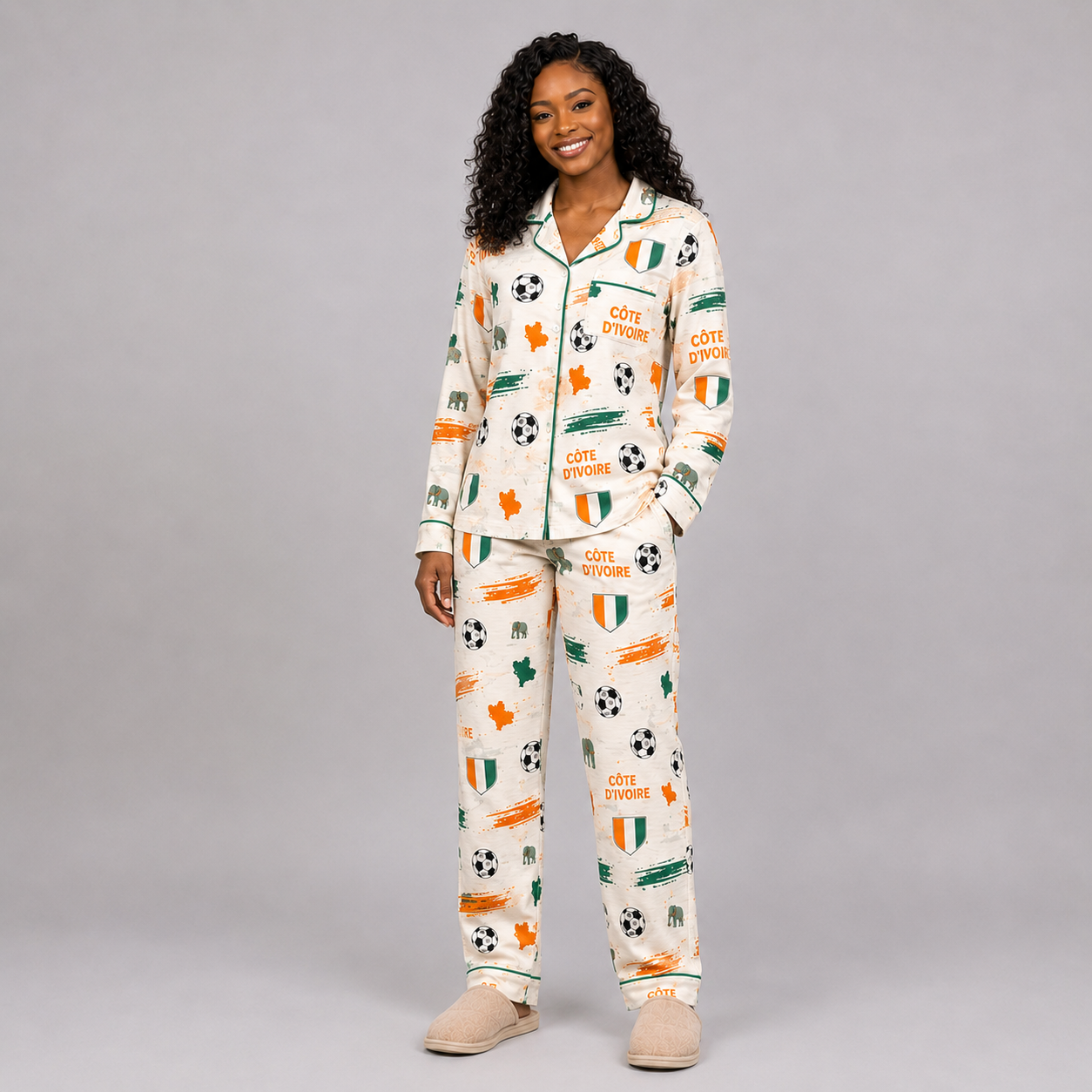 World Cup 2026 Côte d'Ivoire Football Themed All Over Printed Matching Pajama Set