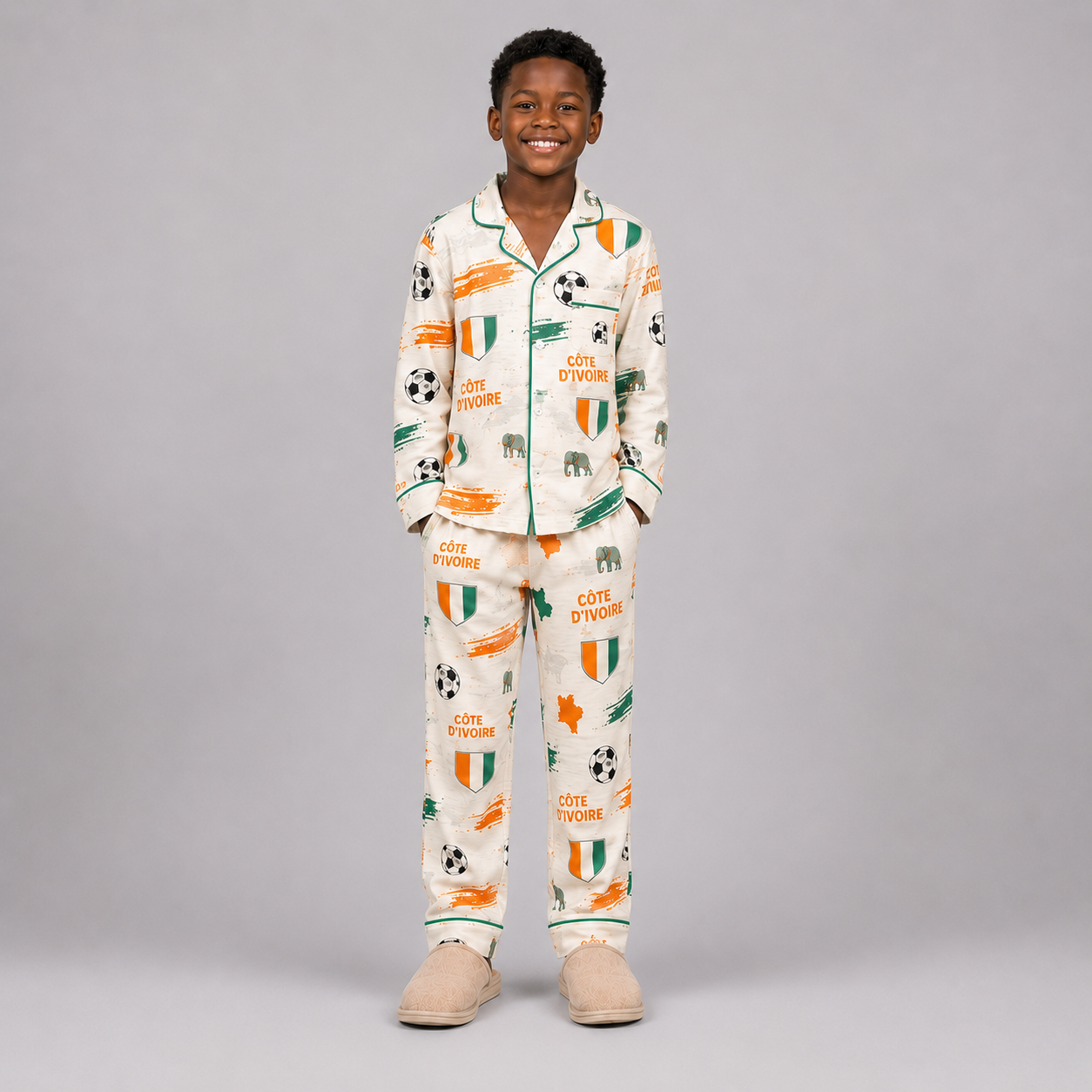 World Cup 2026 Côte d'Ivoire Football Themed All Over Printed Matching Pajama Set