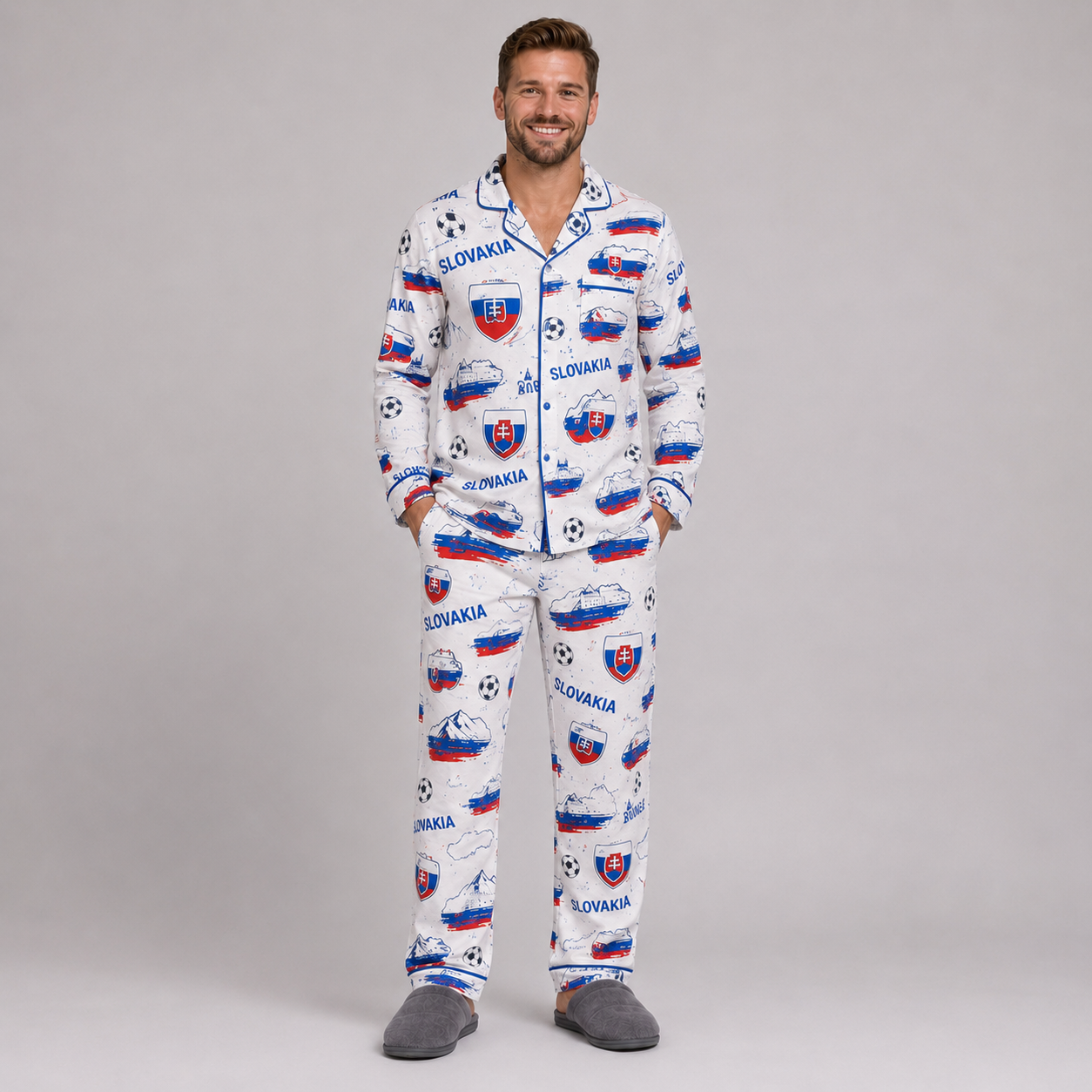 World Cup 2026 Slovakia Football Themed All Over Printed Matching Pajama Set