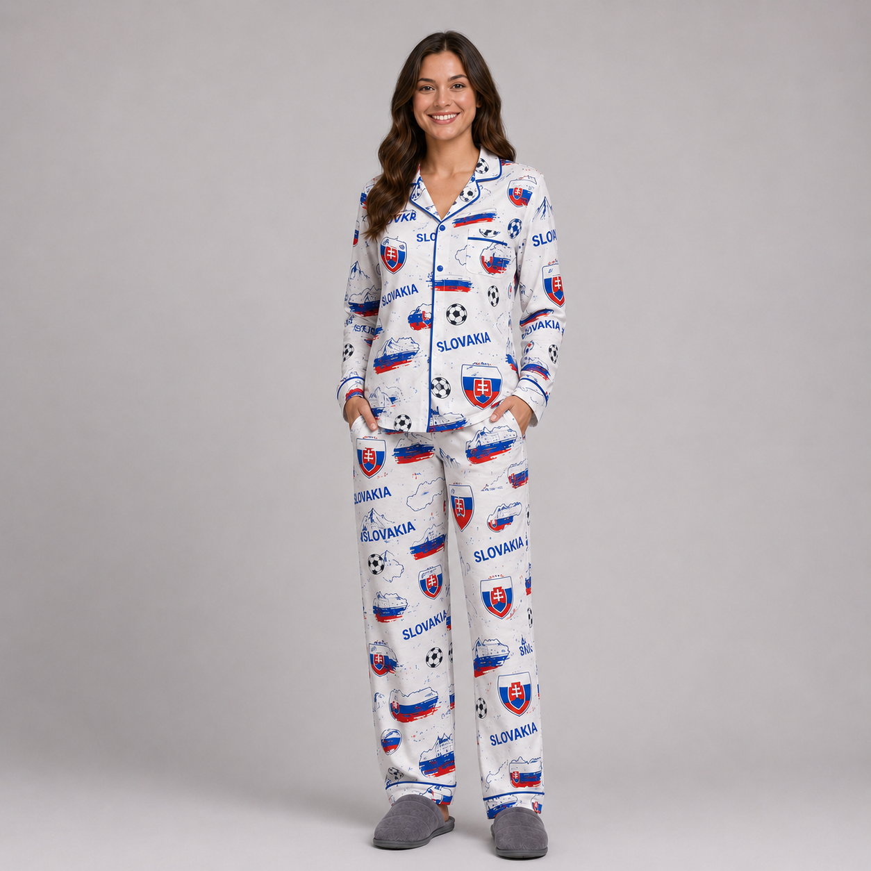 World Cup 2026 Slovakia Football Themed All Over Printed Matching Pajama Set