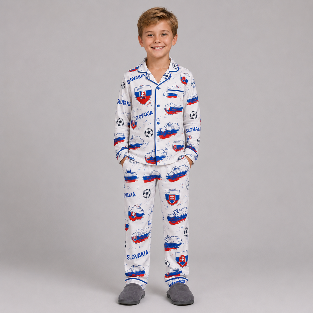 World Cup 2026 Slovakia Football Themed All Over Printed Matching Pajama Set
