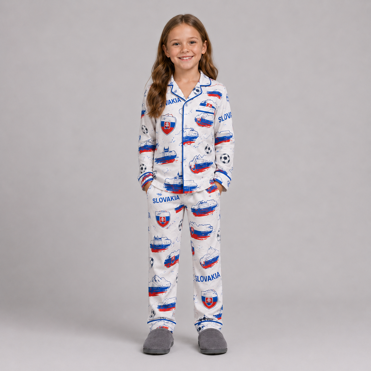 World Cup 2026 Slovakia Football Themed All Over Printed Matching Pajama Set