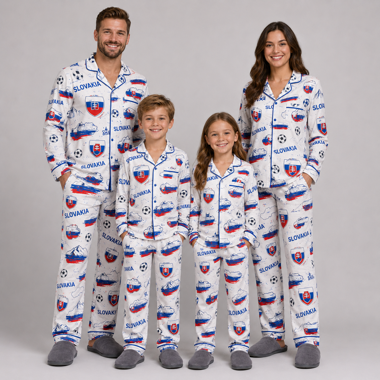 World Cup 2026 Slovakia Football Themed All Over Printed Matching Pajama Set