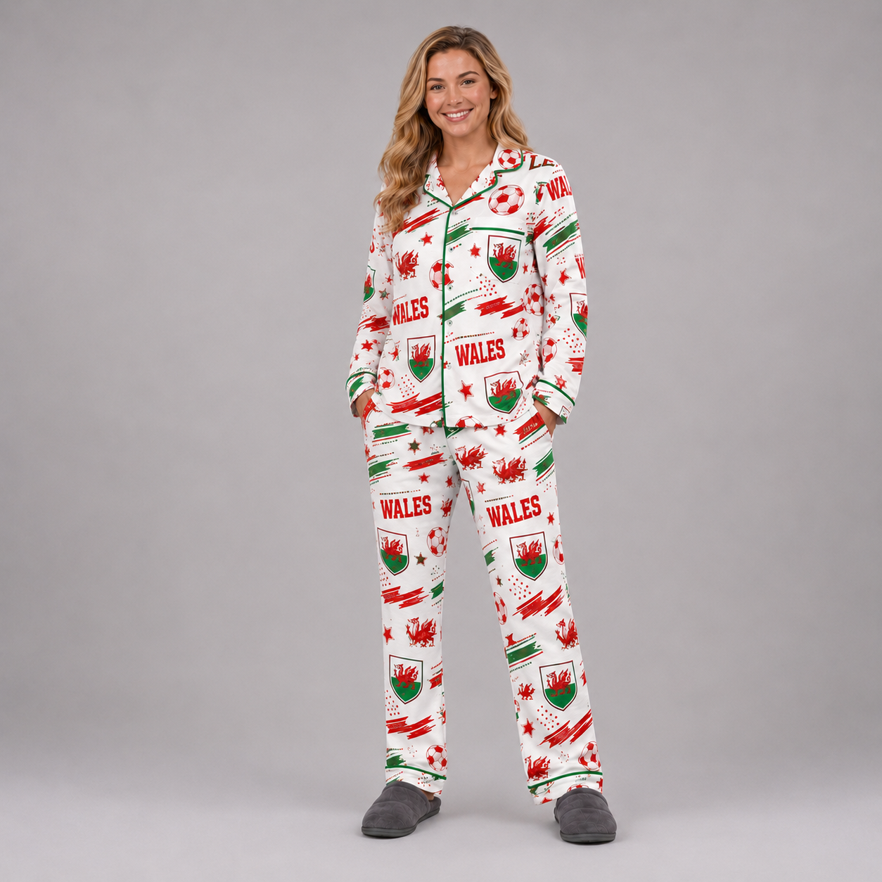 World Cup 2026 Wales Football Themed All Over Printed Matching Pajama Set