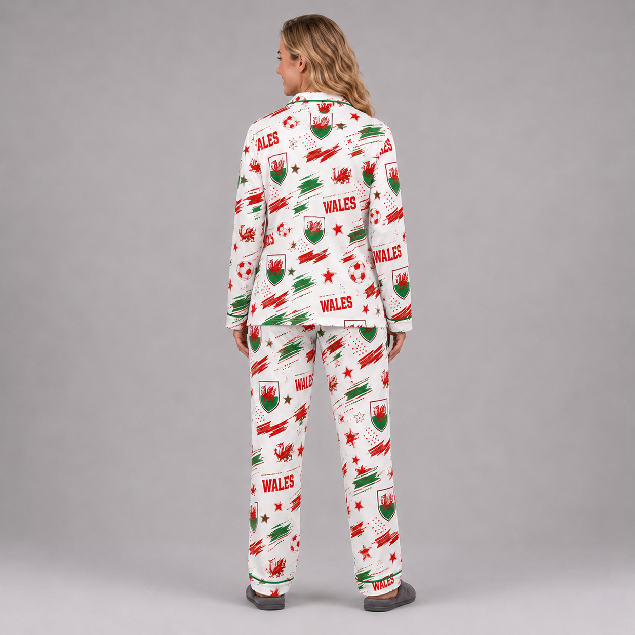 World Cup 2026 Wales Football Themed All Over Printed Matching Pajama Set