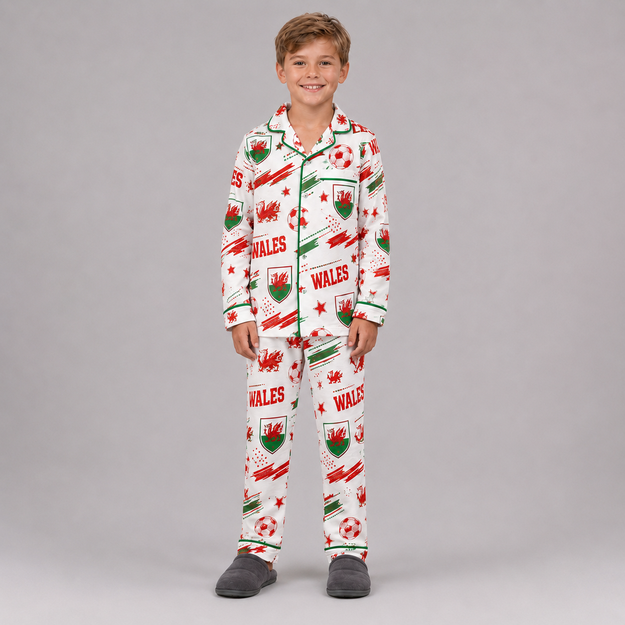 World Cup 2026 Wales Football Themed All Over Printed Matching Pajama Set