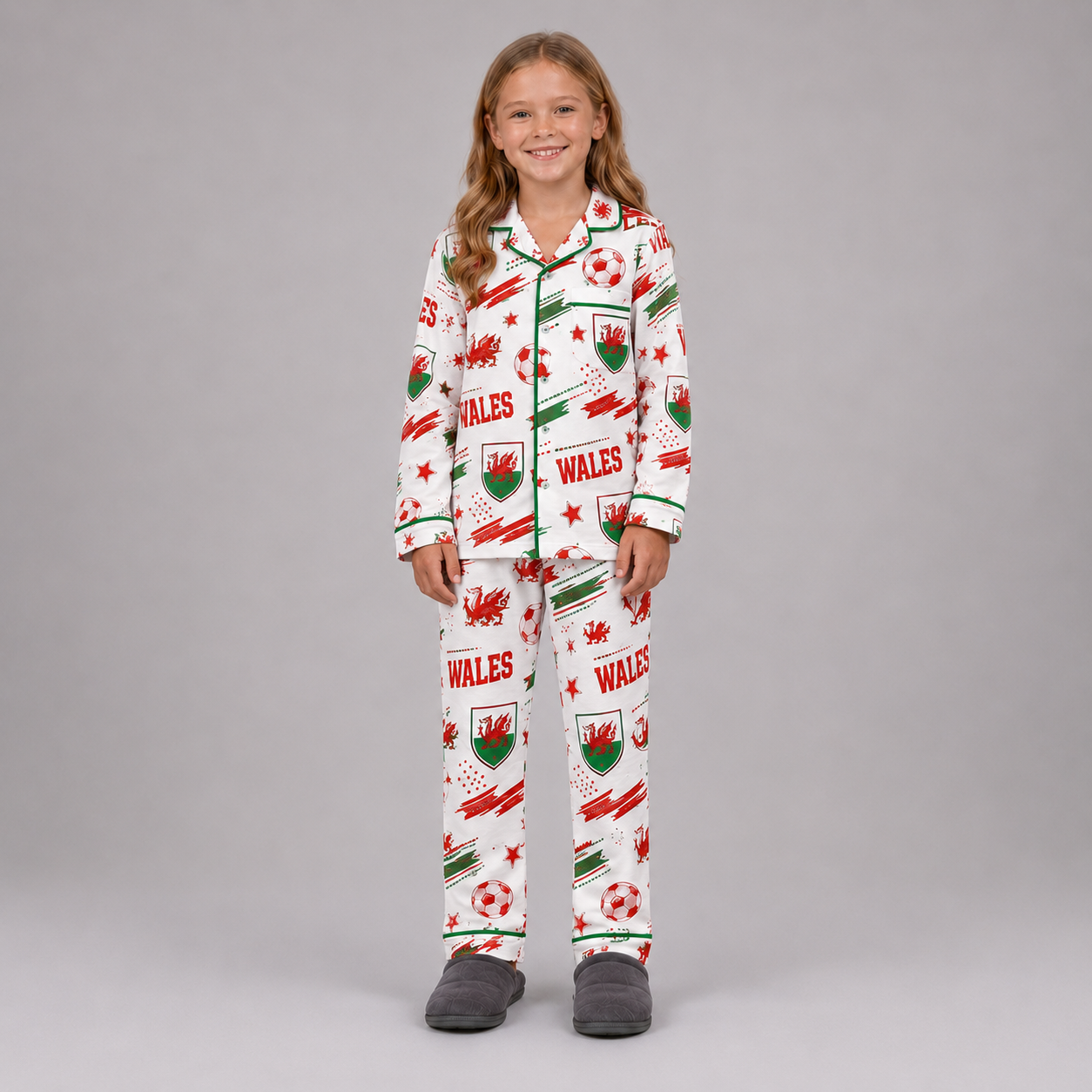 World Cup 2026 Wales Football Themed All Over Printed Matching Pajama Set