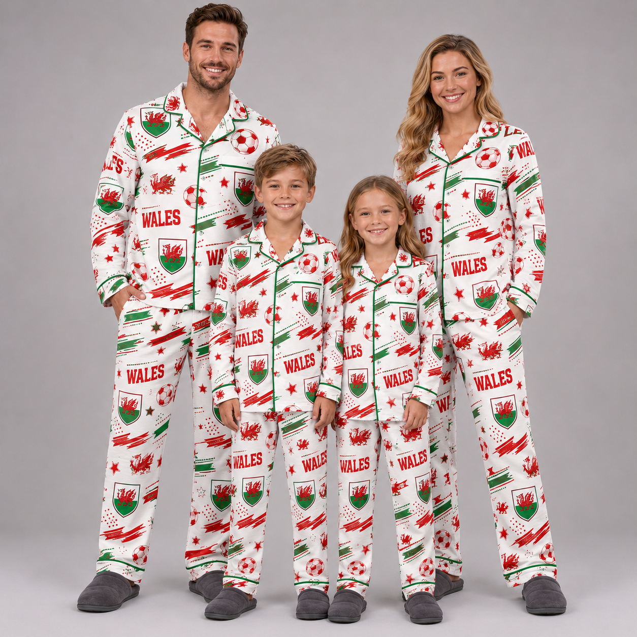 World Cup 2026 Wales Football Themed All Over Printed Matching Pajama Set