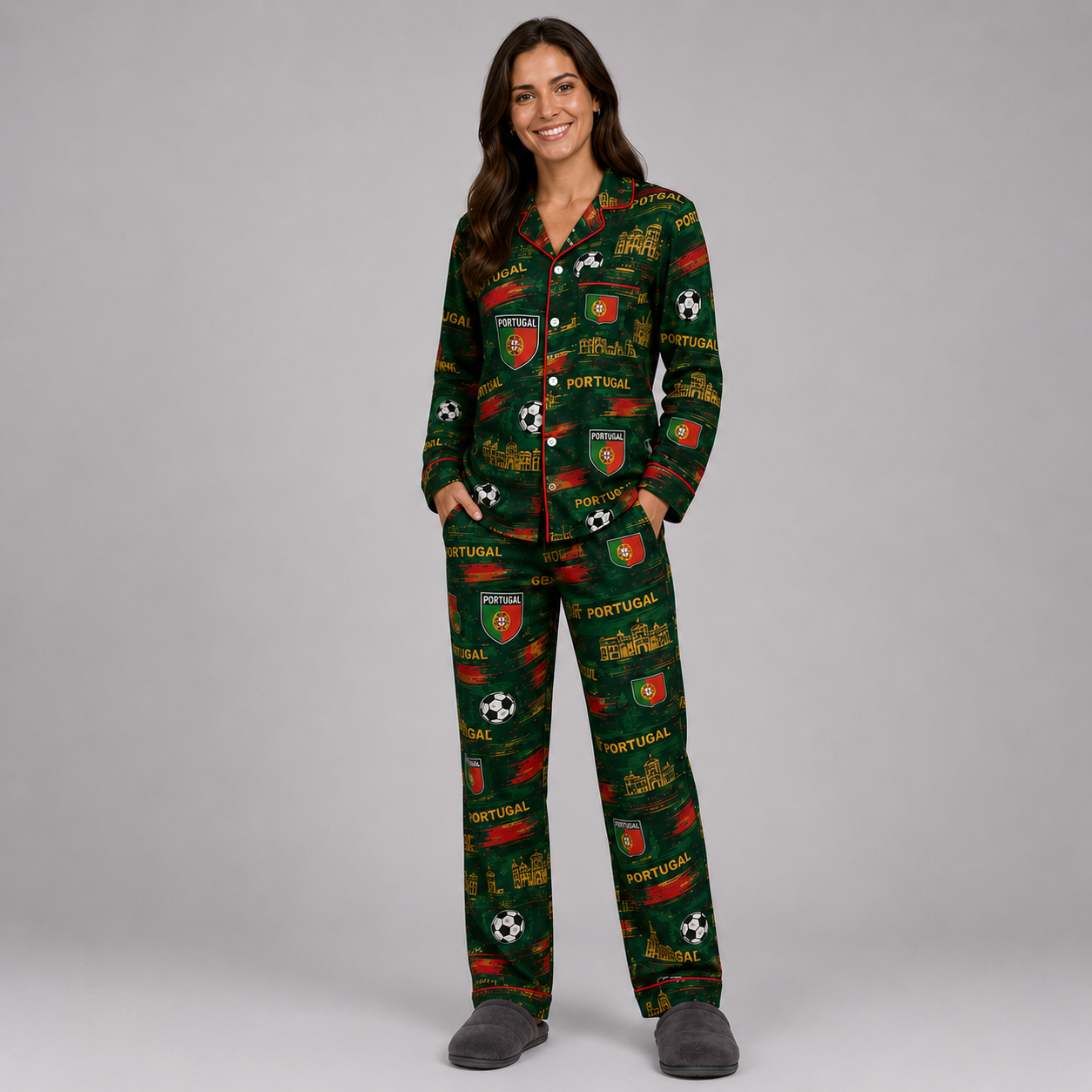 World Cup 2026 Portugal Football Themed All Over Printed Matching Pajama Set
