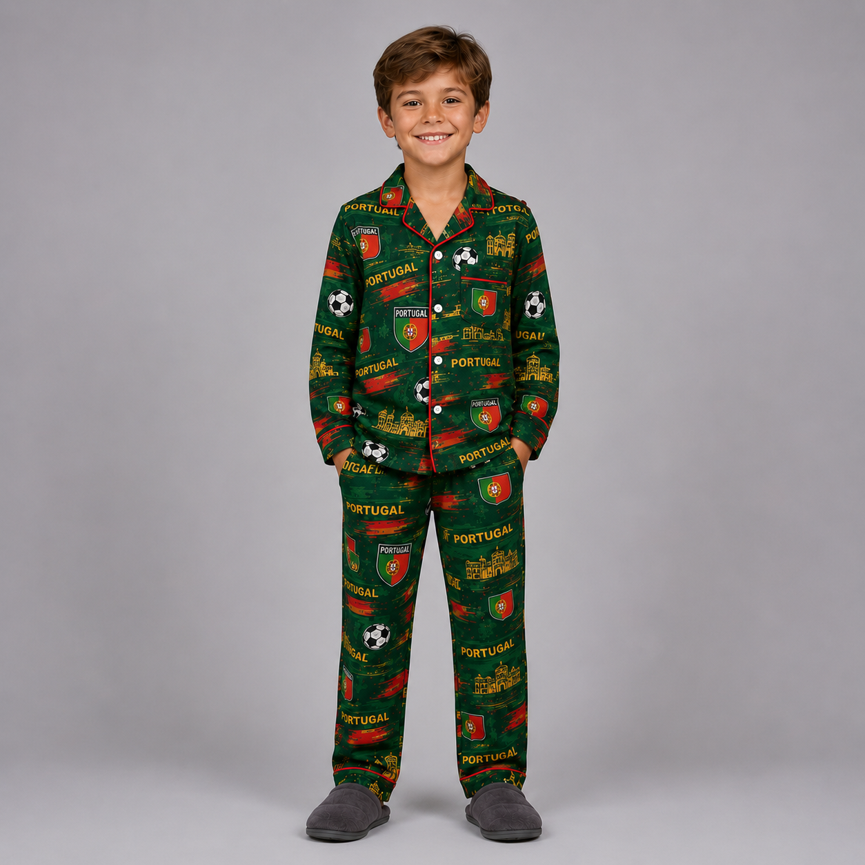 World Cup 2026 Portugal Football Themed All Over Printed Matching Pajama Set
