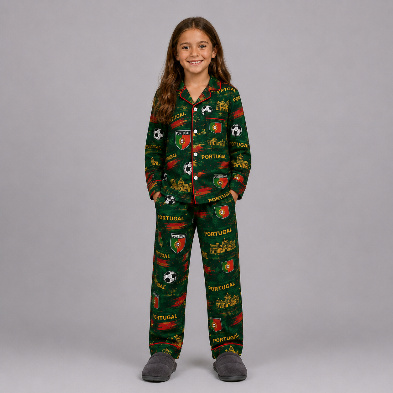 World Cup 2026 Portugal Football Themed All Over Printed Matching Pajama Set