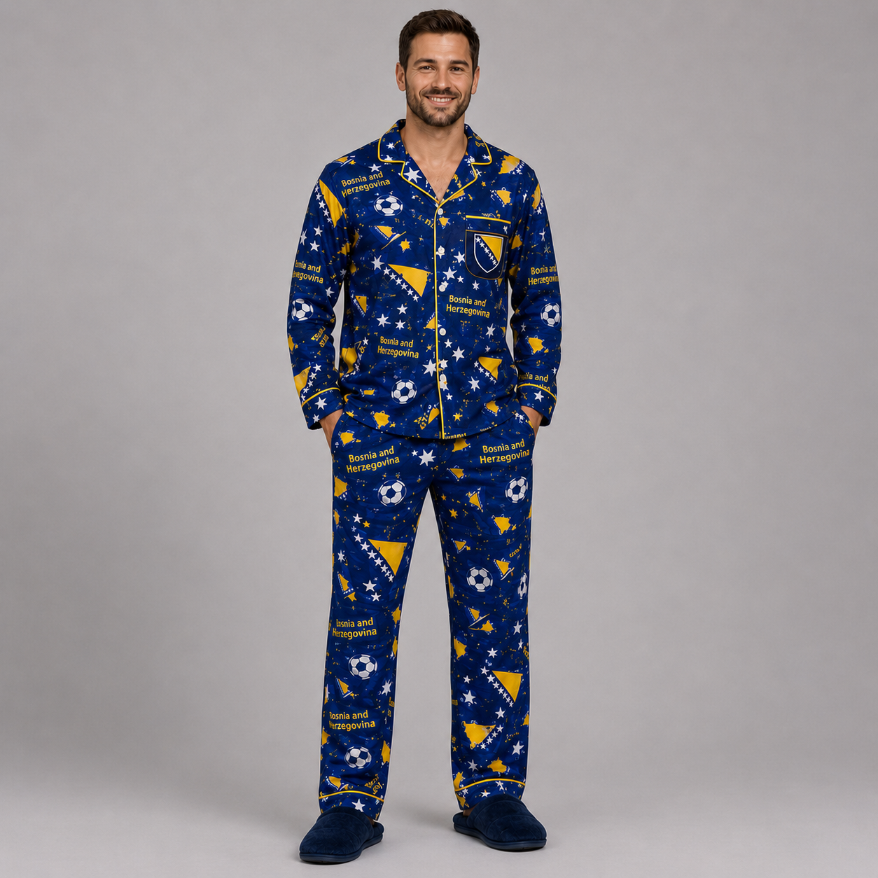 World Cup 2026 Bosnia and Herzegovina Football Themed All Over Printed Matching Pajama Set