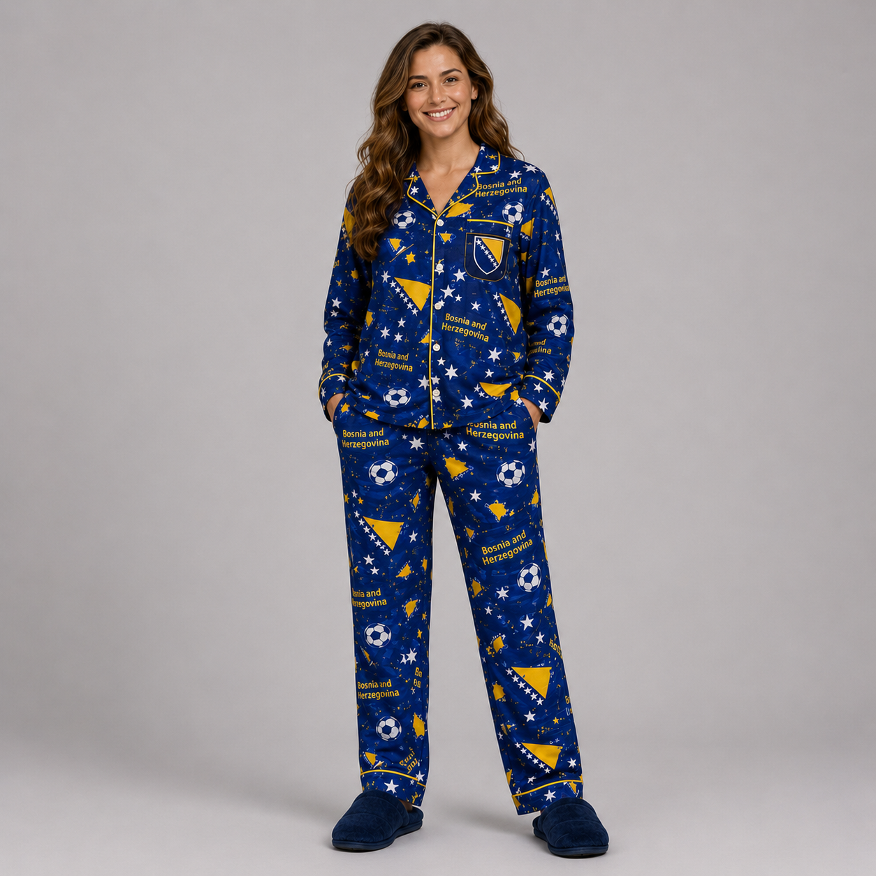 World Cup 2026 Bosnia and Herzegovina Football Themed All Over Printed Matching Pajama Set