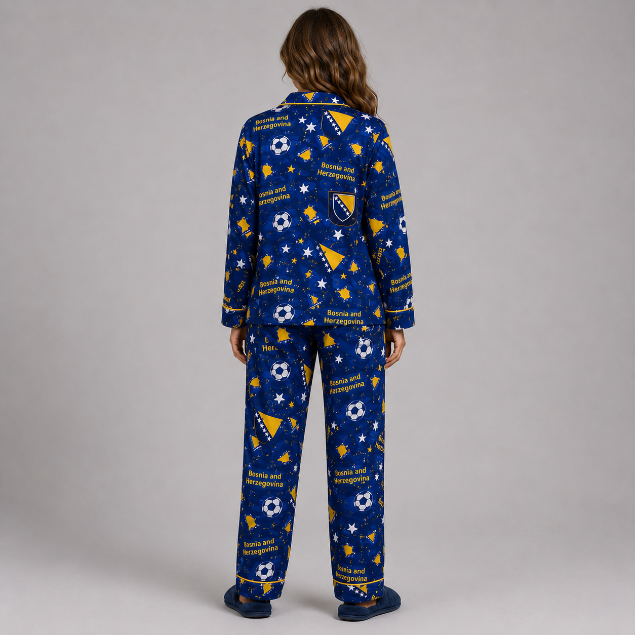 World Cup 2026 Bosnia and Herzegovina Football Themed All Over Printed Matching Pajama Set