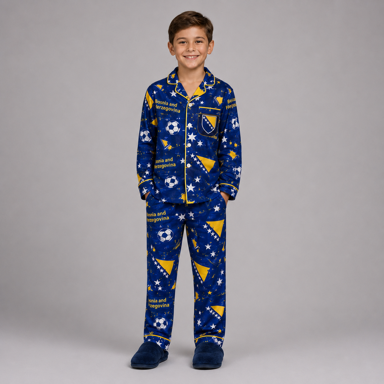 World Cup 2026 Bosnia and Herzegovina Football Themed All Over Printed Matching Pajama Set