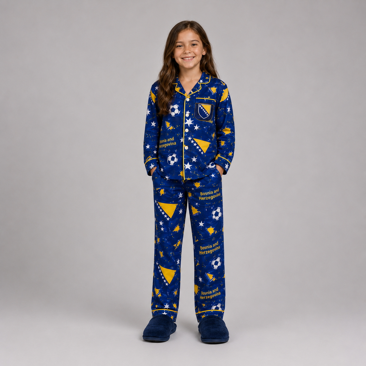 World Cup 2026 Bosnia and Herzegovina Football Themed All Over Printed Matching Pajama Set