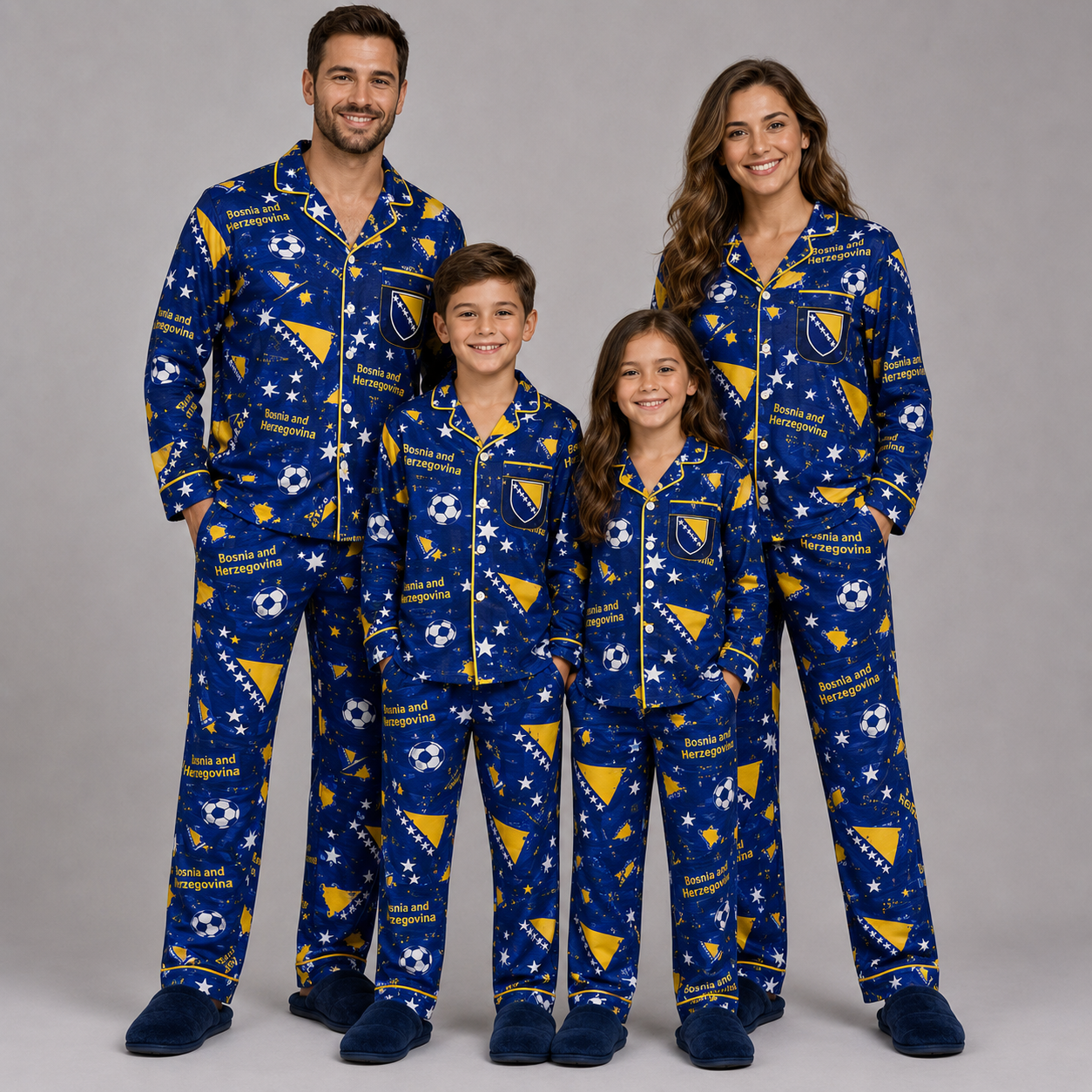World Cup 2026 Bosnia and Herzegovina Football Themed All Over Printed Matching Pajama Set