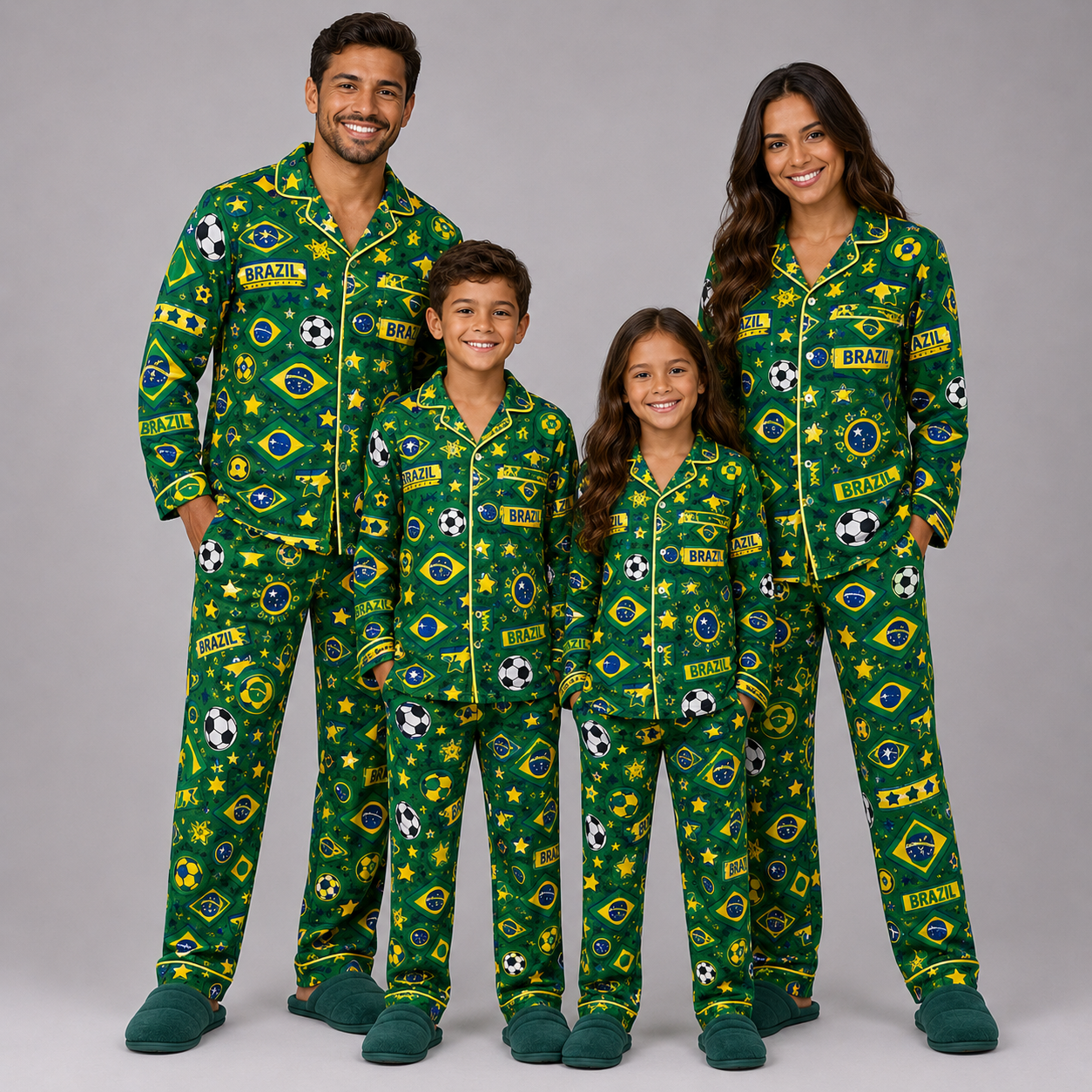World Cup 2026 Brazil Football Themed All Over Printed Matching Pajama Set