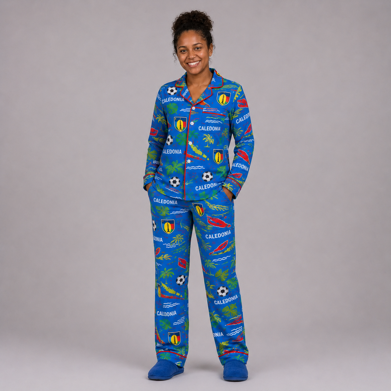 World Cup 2026 Caledonia Football Themed All Over Printed Matching Pajama Set