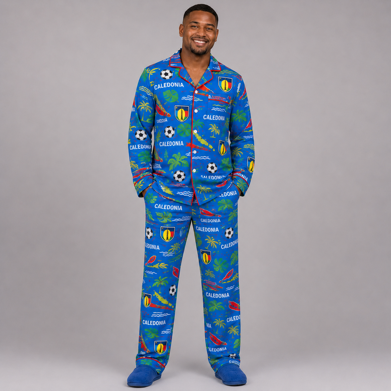 World Cup 2026 Caledonia Football Themed All Over Printed Matching Pajama Set