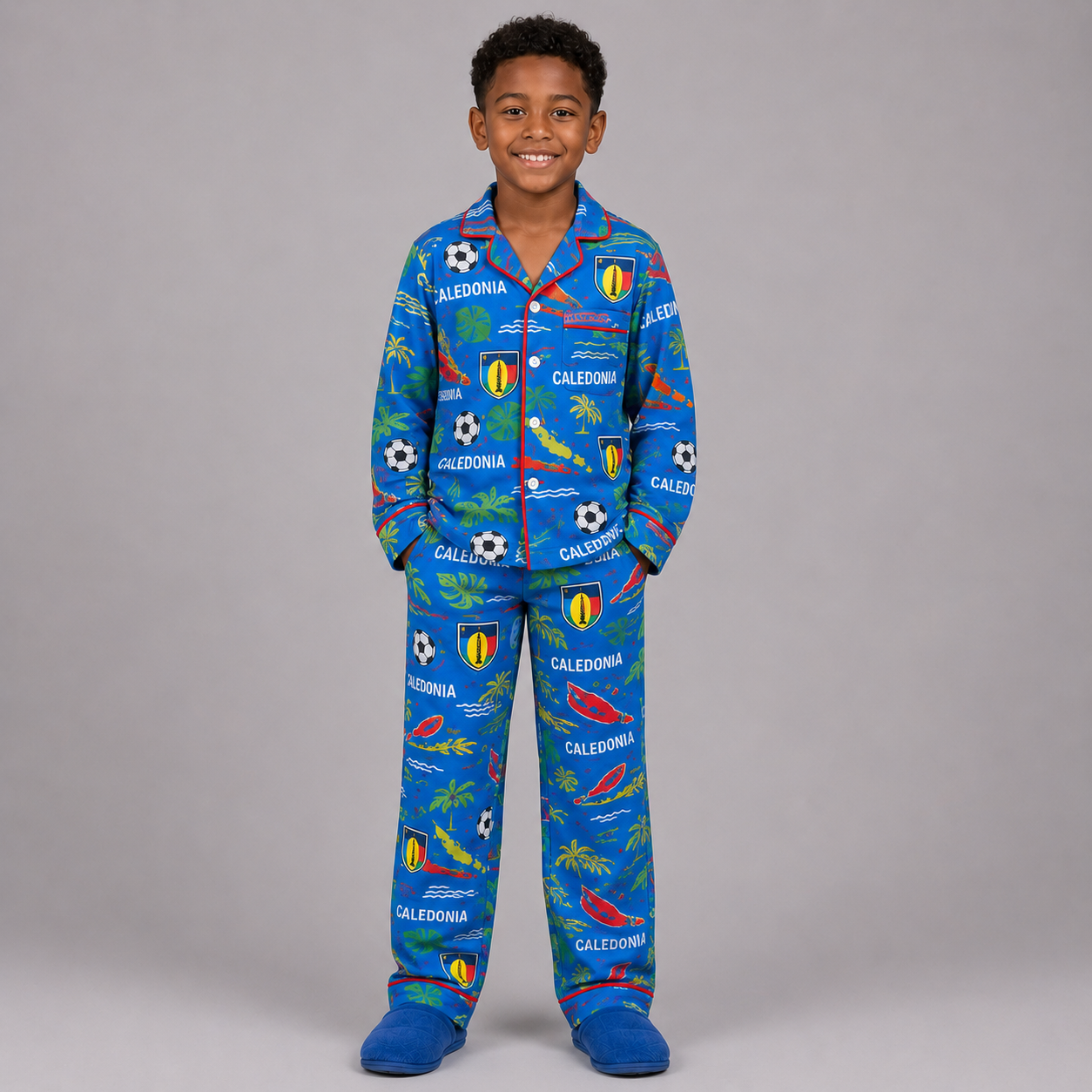 World Cup 2026 Caledonia Football Themed All Over Printed Matching Pajama Set