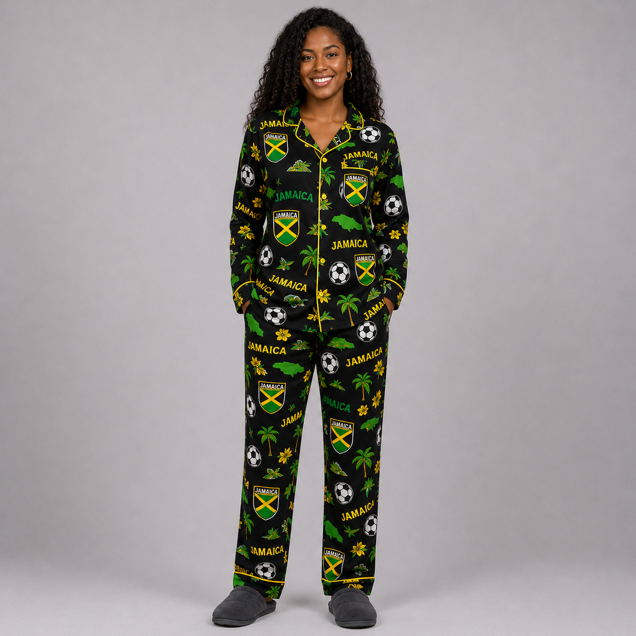 World Cup 2026 Jamaica Football Themed All Over Printed Matching Pajama Set