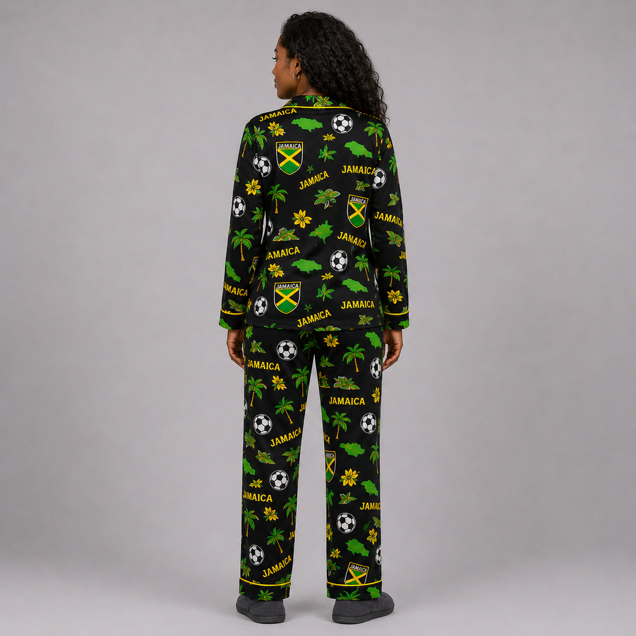 World Cup 2026 Jamaica Football Themed All Over Printed Matching Pajama Set