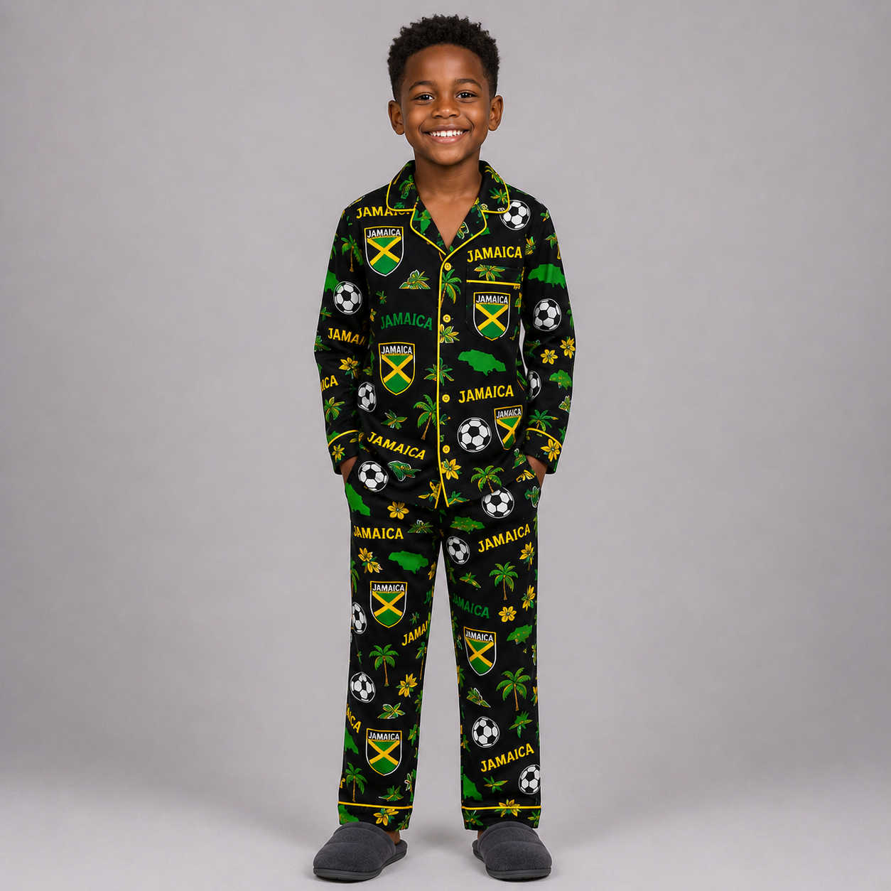 World Cup 2026 Jamaica Football Themed All Over Printed Matching Pajama Set