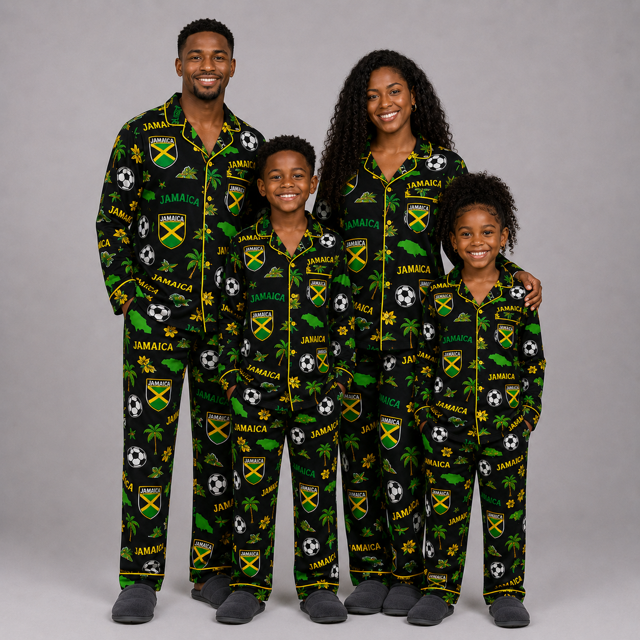 World Cup 2026 Jamaica Football Themed All Over Printed Matching Pajama Set