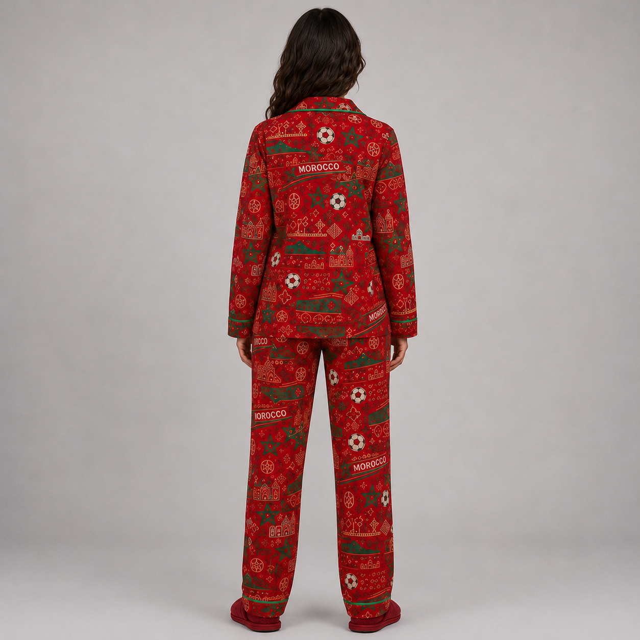 World Cup 2026 Morocco Football Themed All Over Printed Matching Pajama Set