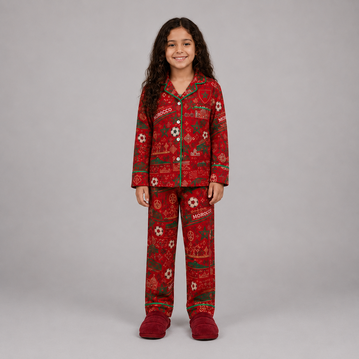 World Cup 2026 Morocco Football Themed All Over Printed Matching Pajama Set