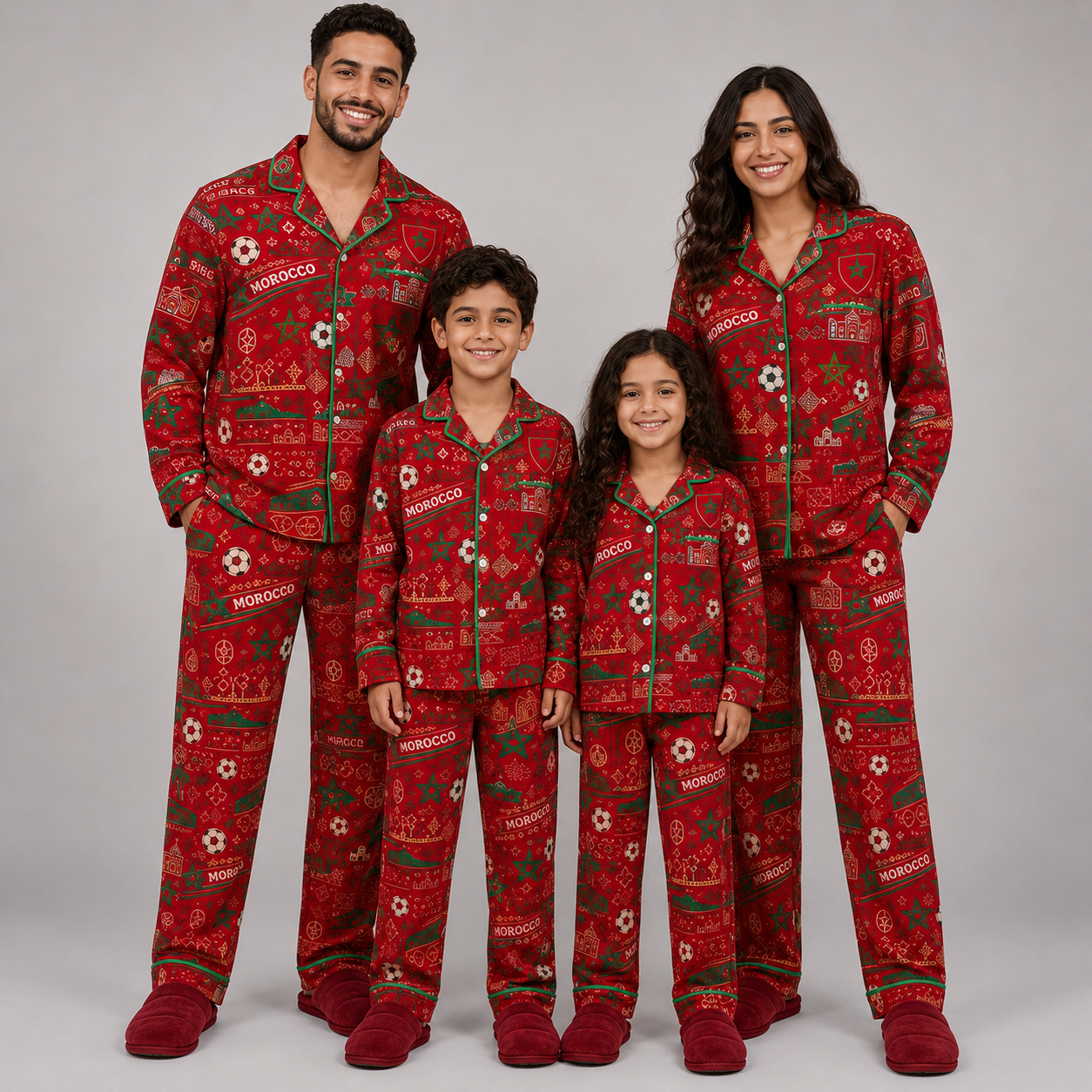 World Cup 2026 Morocco Football Themed All Over Printed Matching Pajama Set