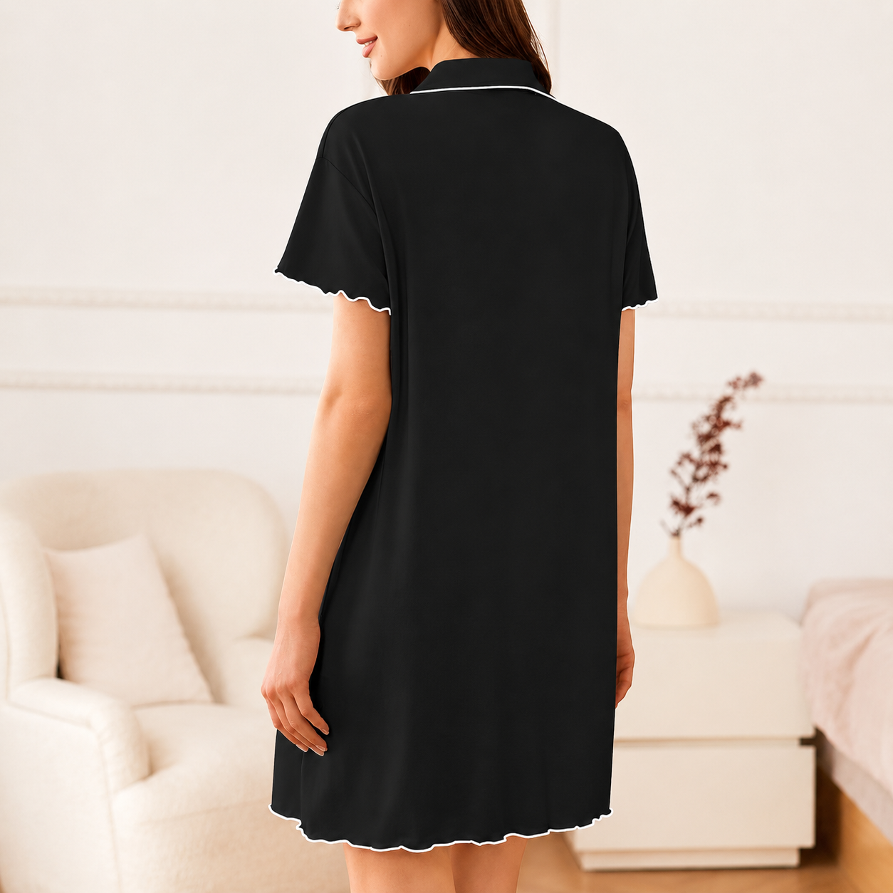 Women’s Soft Button Down Nightgown with Short Sleeves