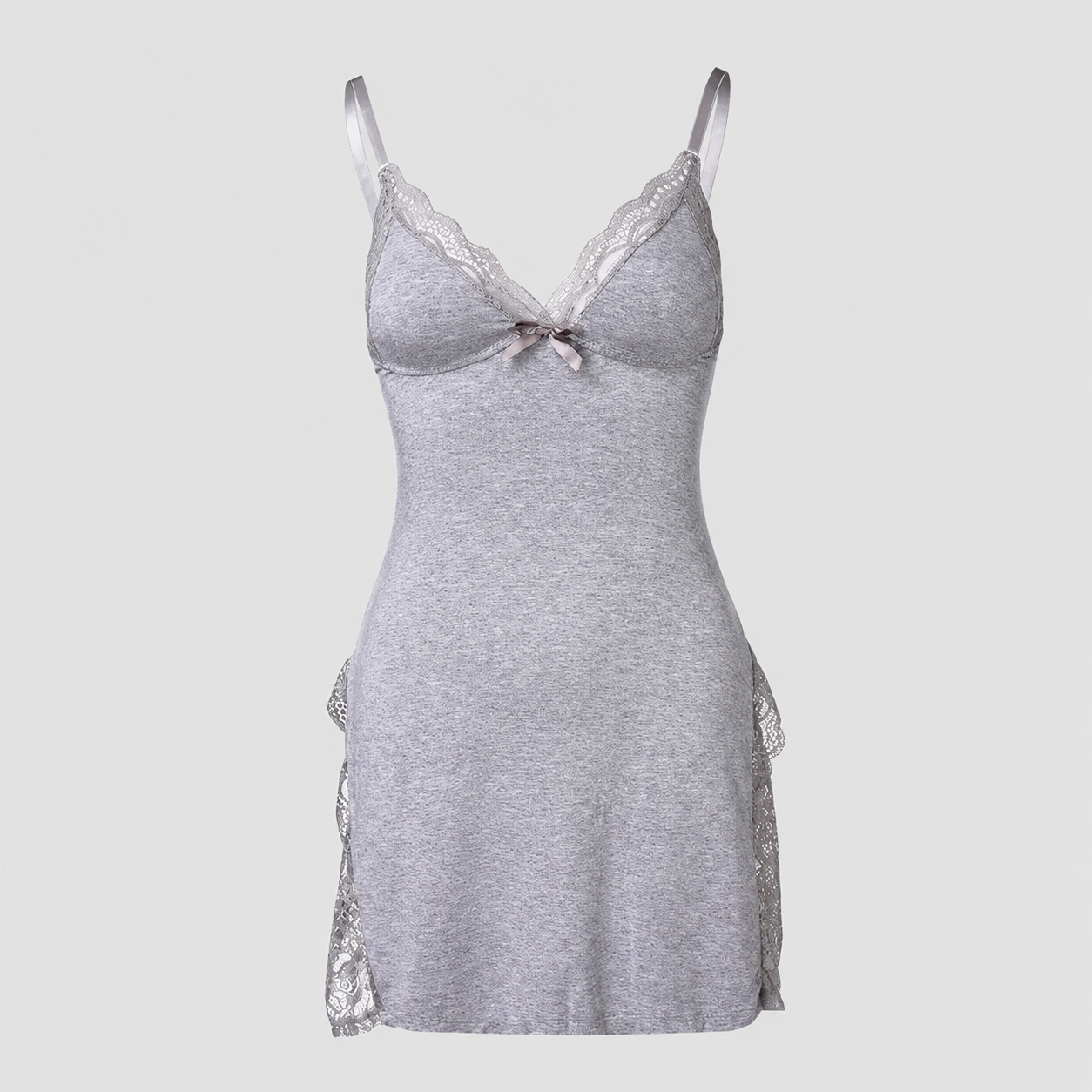 Women Lace Trim Cami Sleep Dress With Side Slit