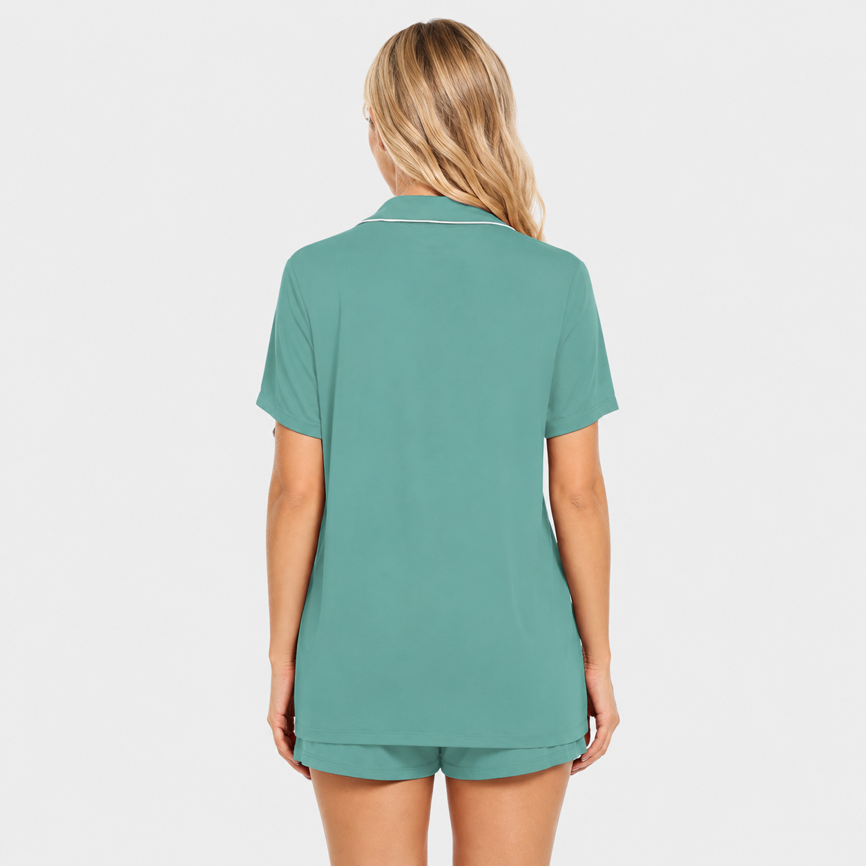 Two Pieces Short Sleeve Button Down Pajama Set For Women