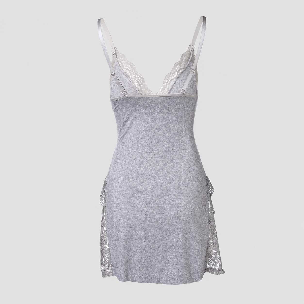 Women Lace Trim Cami Sleep Dress With Side Slit